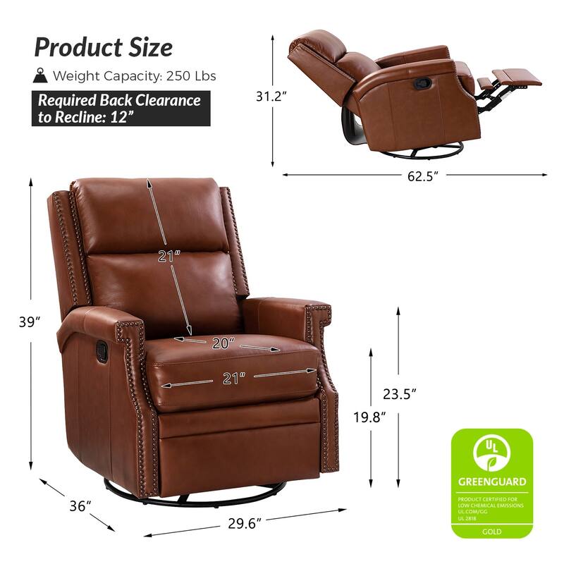 Echidna Transitional Genuine Leather Swivel Rocker Nursery Chair with Nailhead Trim by HULALA HOME