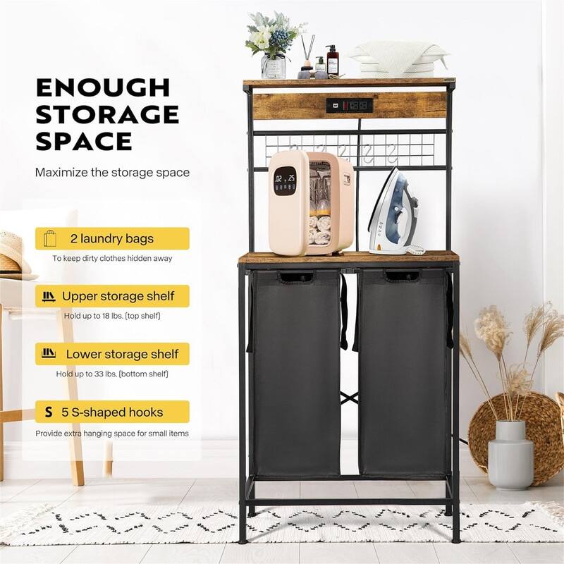 Laundry Hamper with Power Outlet - 28.7"L x 13"W x 61.2"H