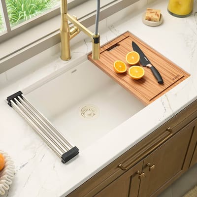Ruvati 32-inch Granite Composite Quartz Workstation Undermount Kitchen Sink Single Bowl White - RVG2303WH