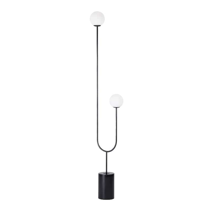 74" High Moon-Like Black Floor Lamp with White Frosted Glass Shade
