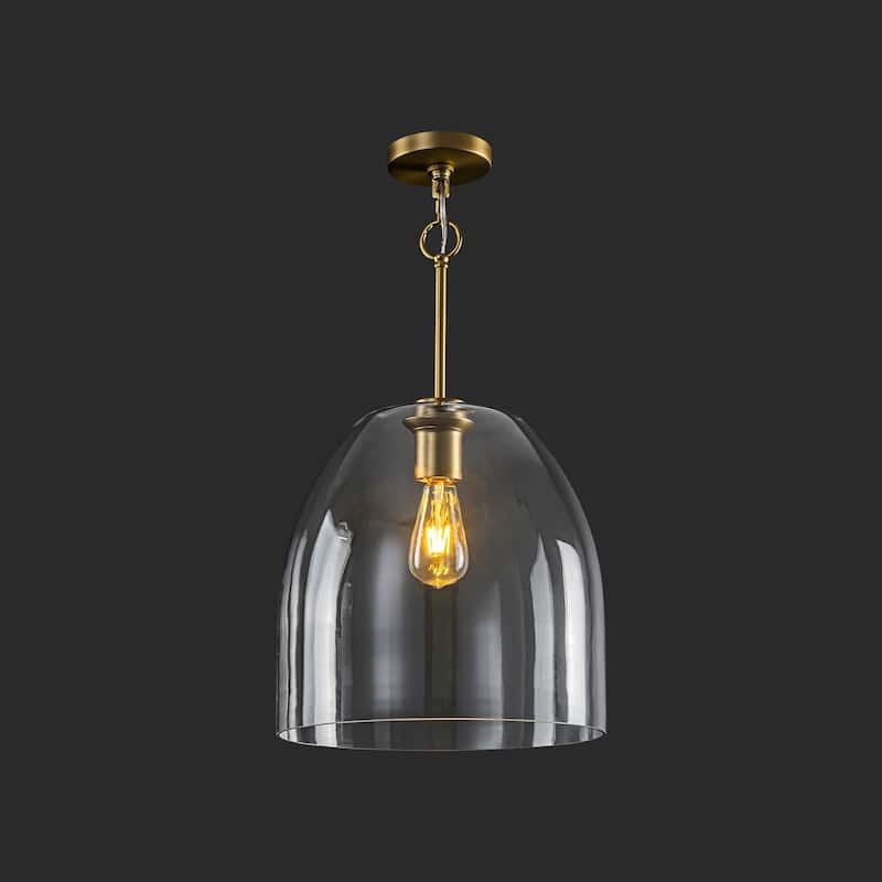 1-Light 14.6" Modern Brushed Brass Bell-Shaped Dome Clear Glass Pendant Light for Kitchen Island