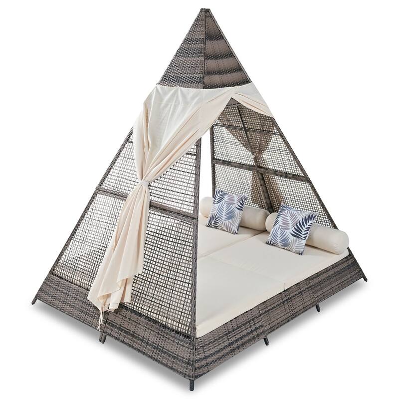 90.5" Length Outdoor Wicker Sunbed Patio Daybed with Pillows, Cushions