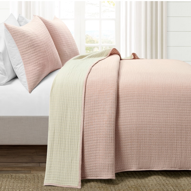 Lush Decor Solid Kantha Pick Stitch Woven Cotton 3-piece Quilt Set