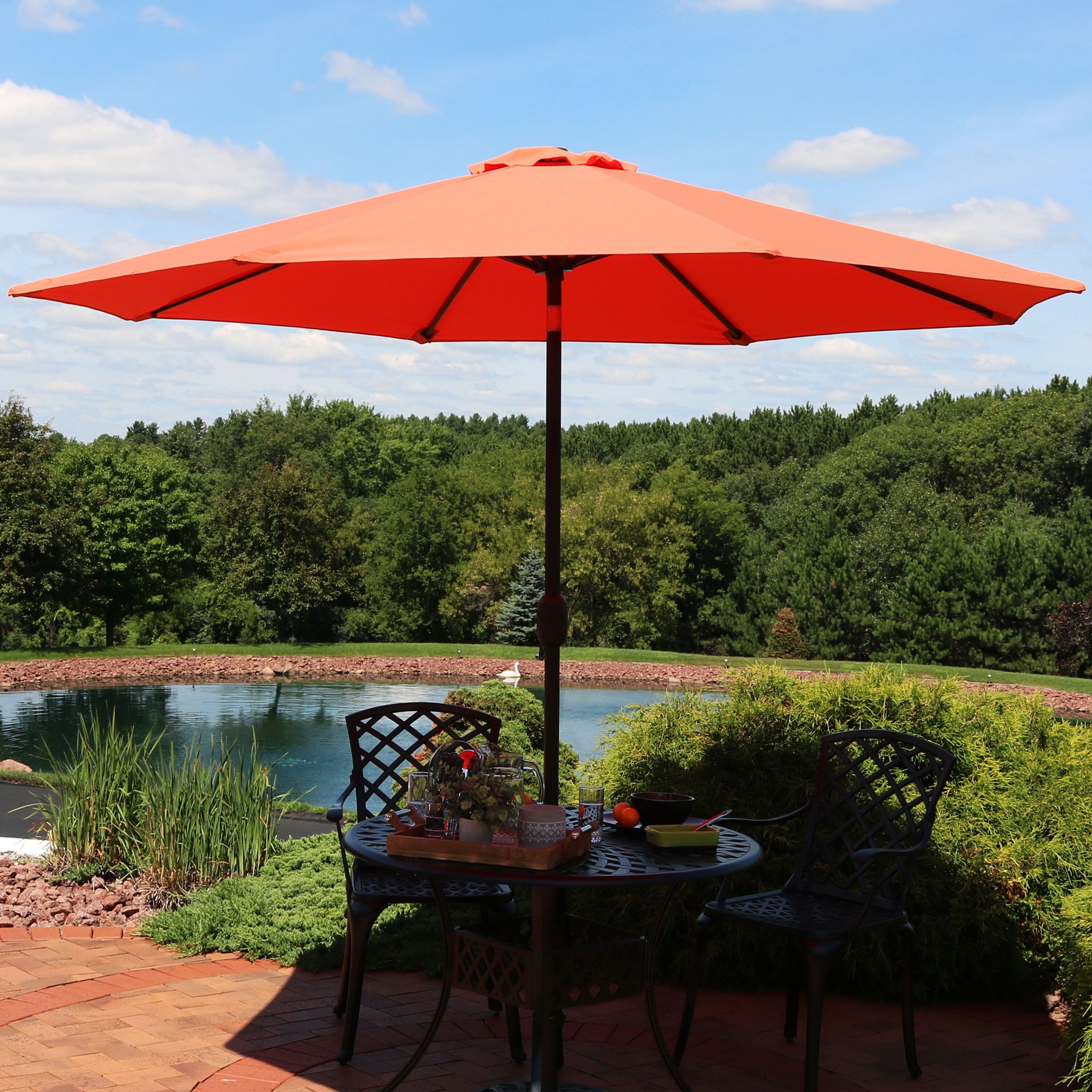 Shop Sunnydaze 9 Fade Resistant Outdoor Patio Umbrella With Auto Tilt Burnt Orange 9 Ft Overstock 28730822