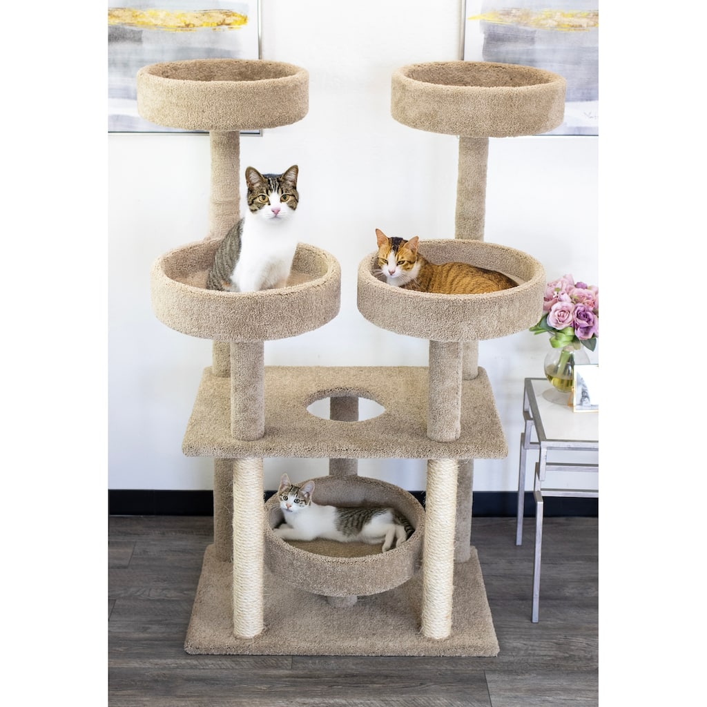 Castle Style Cat Tower with Multiple Levels, Spacious Perches and Sisal Posts for Large Cats