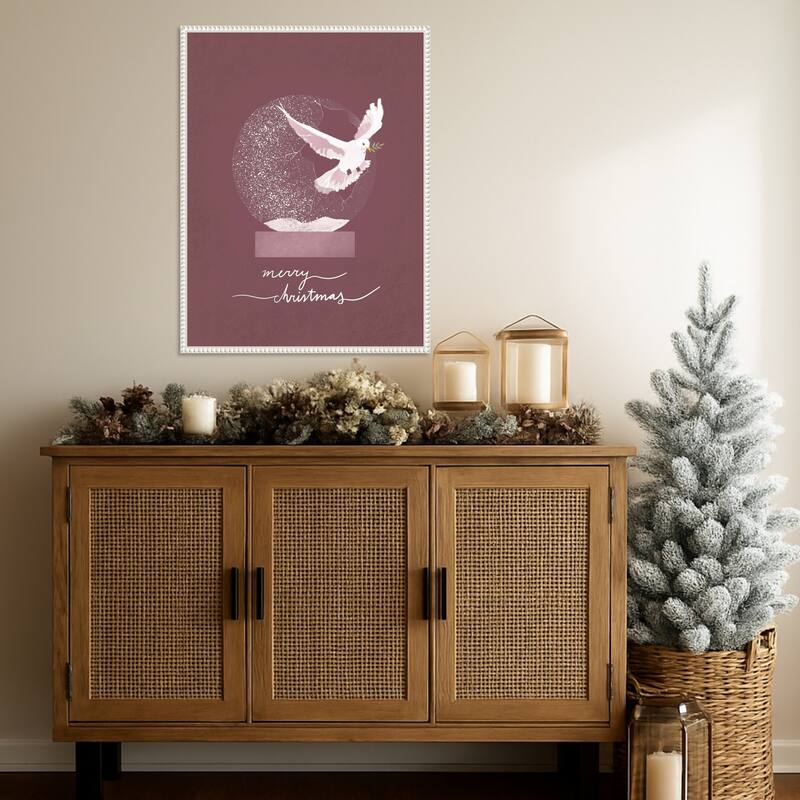 Snow globe Dove by Goed Blauw (23 x 30 in.), Framed Canvas Wall Art Print - Sylvie Beaded White