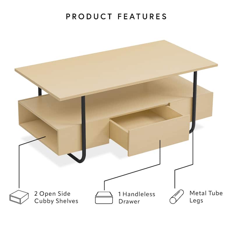DH BASIC Modern Light Maple 36-inch Coffee Table with Metal Legs by Denhour