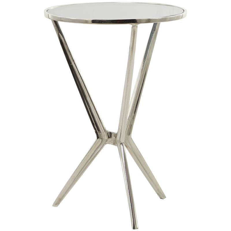 Aluminum Metal or Teak Wood Accent Table with Shaded or Clear Glass Top - Gold or Silver - Roche River Decor