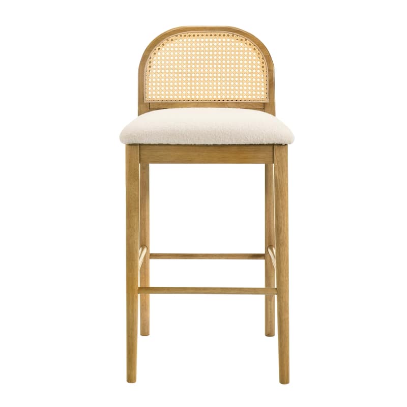 Lucio Modern Farmhouse Wood Counter Height Kitchen Bar Stool with White Boucle Fabric Upholstered Seat