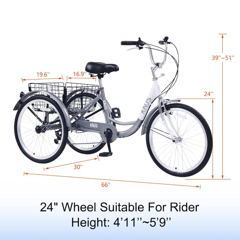 Steel 24 Inch 7 Speed 3-Wheel Bikes with Large Shopping Basket