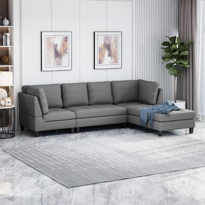 Beckett Contemporary Fabric Sectional Sofa with Ottoman by Christopher Knight Home