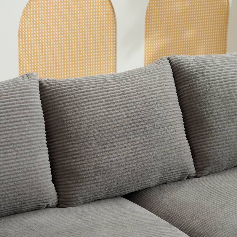 2 Pieces Corduroy Sectional Couch Covers with 2 Pillows, Grey
