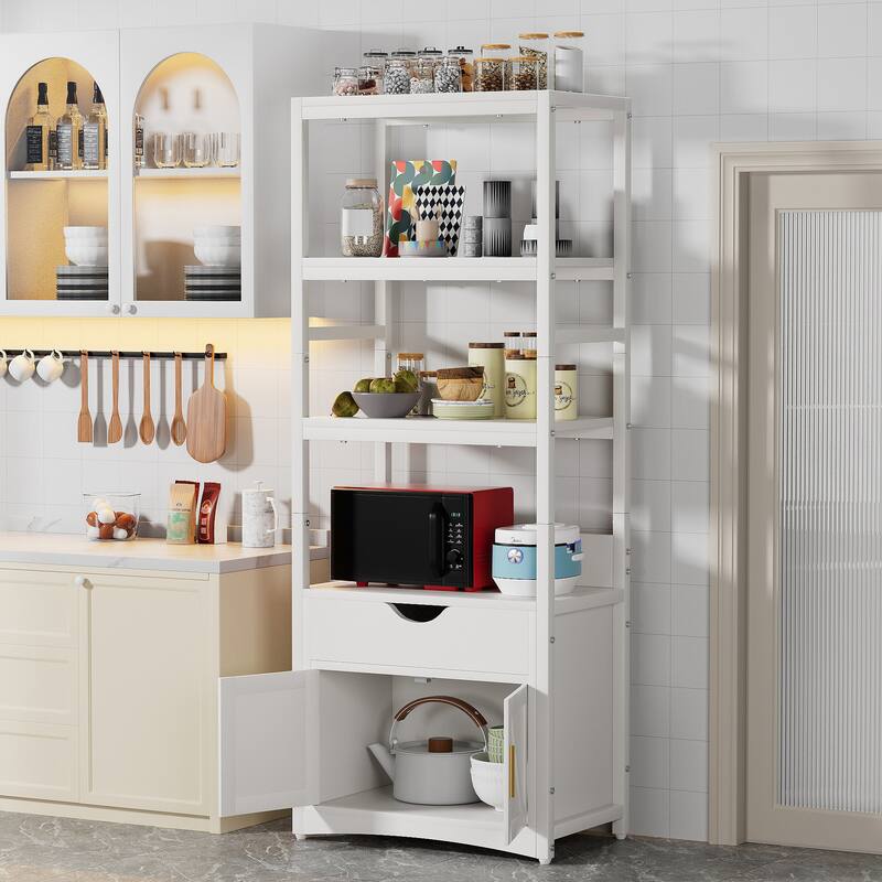 VECELO Bathroom Storage Cabinet with Shelves, Drawer & Charging Ports, Freestanding File Cabinet for Kitchen, Office, Laundry