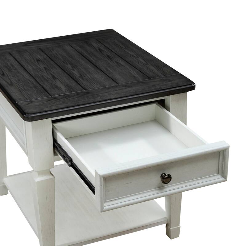 Allyson Park Wirebrushed White & Charcoal Drawer End Table