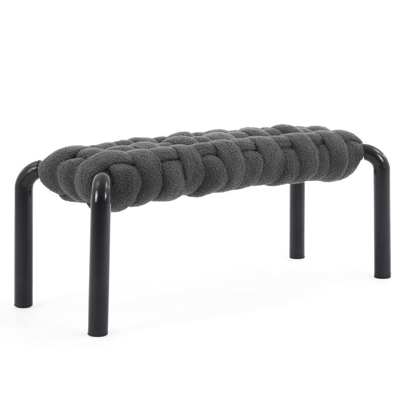 Christopher Knight Home - Teddy Braided Upholstered Bench with Black Metal Legs End-of-Bed Seating