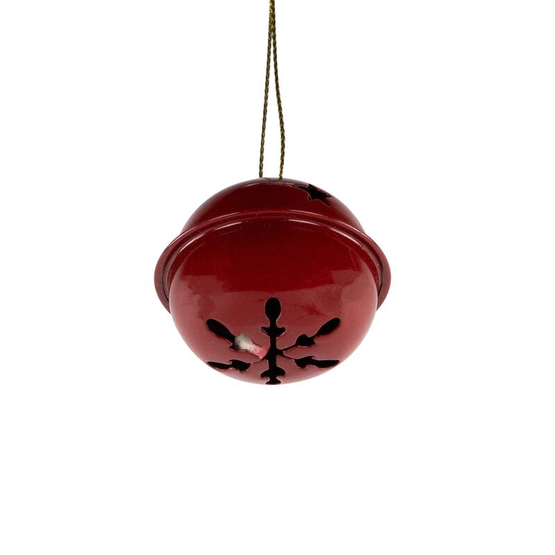 Snowflakes and Stars Christmas Jingle Bell Ornaments - 1.5" - Burgundy - 12ct