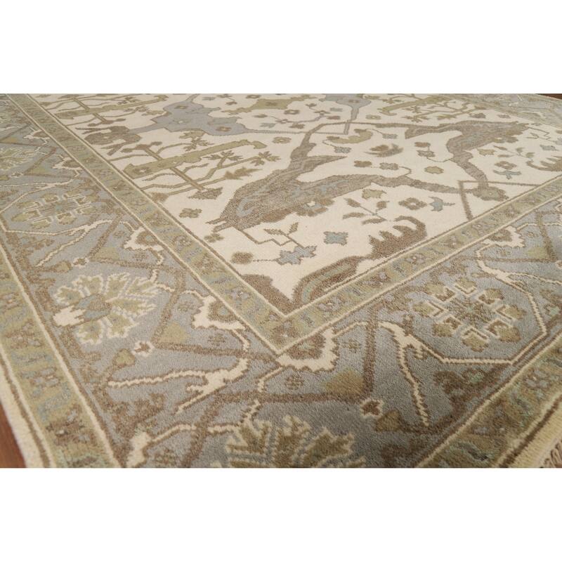 Ivory Oushak Indian Area Rug Handmade Wool Carpet - 8'1"x 9'8"