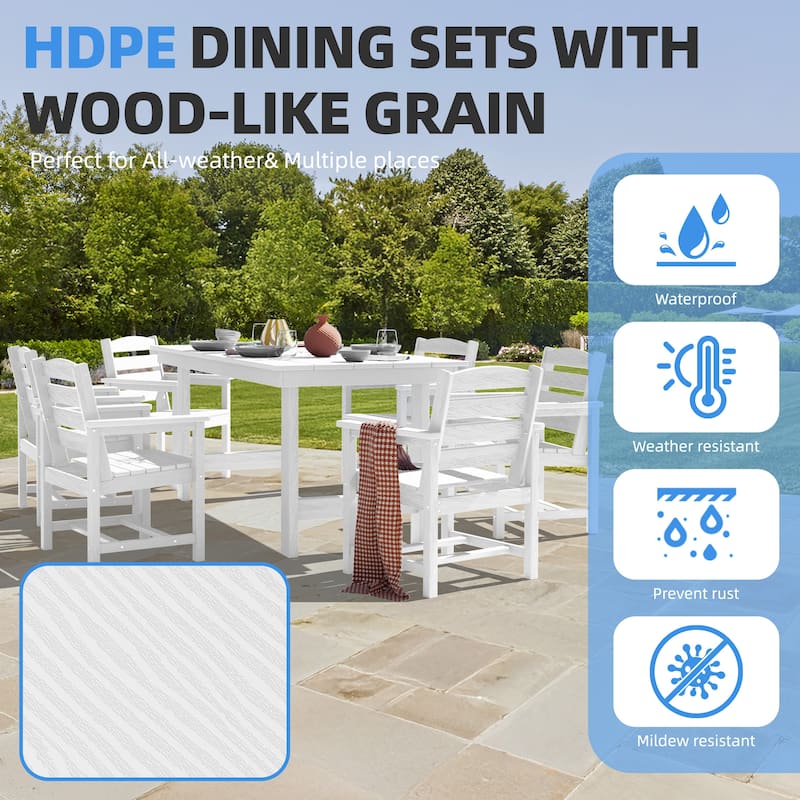 7-Piece HDPE Outdoor Dining Table Sets with Umbrella Hole - 1-Table 6-Chairs
