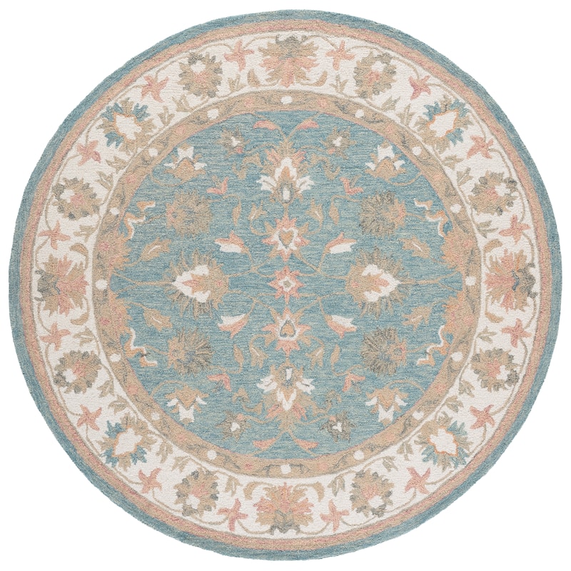 SAFAVIEH Handmade Heritage Sigþridur Traditional Wool Rug - 6' Round - Light Blue/Ivory