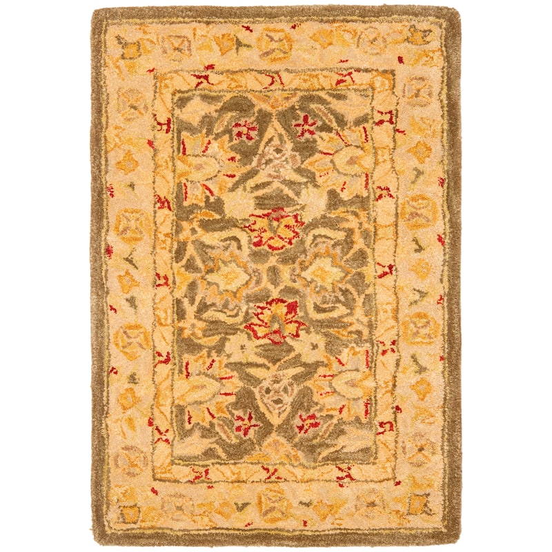 SAFAVIEH Handmade Anatolia Hasibe Traditional Oriental Hand-spun Wool Rug - 2' x 3' - Olive Grey/Beige