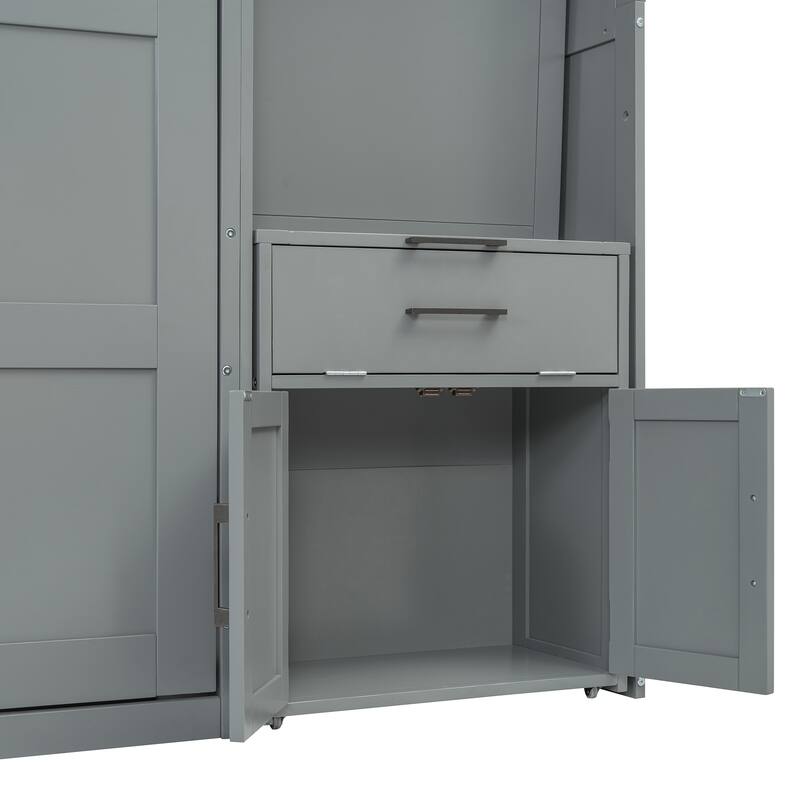 Twin Size Murphy Bed Wall Bed with Closet, Drawers, and Desk, White Finish, Space-Saving Multifunctional Design