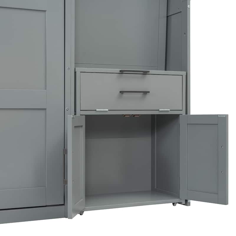 Twin Size Smart Murphy Bed - Space-Saving Wall Bed with Wall Bed with Closet , Drawers & Desk