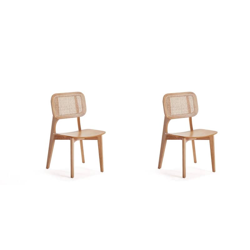 Manhattan Comfort Versailles Square Dining Chair in Black and Natural Cane - Set of 2 - Nature - Set of 2