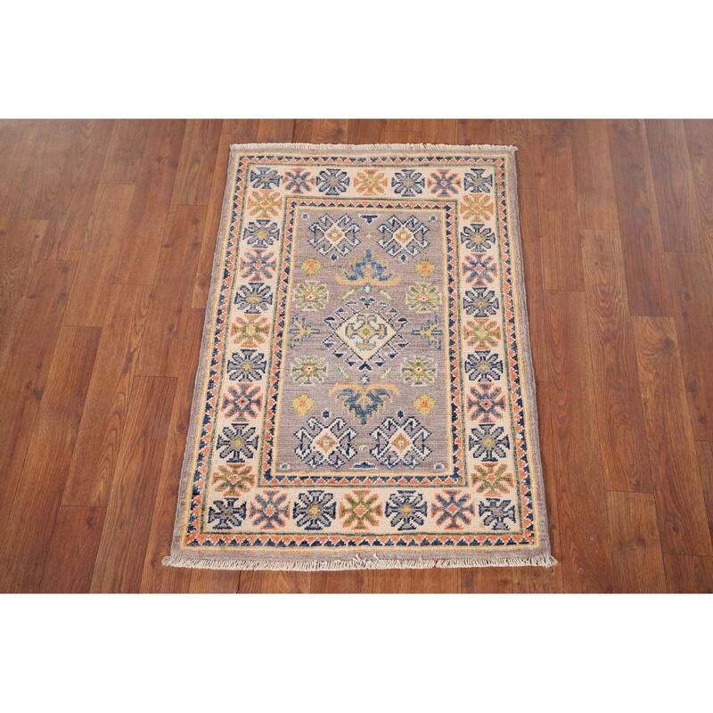 Geometric Kazak Accent Rug Handmade Oriental Wool Carpet - 2'1" x 2'10"