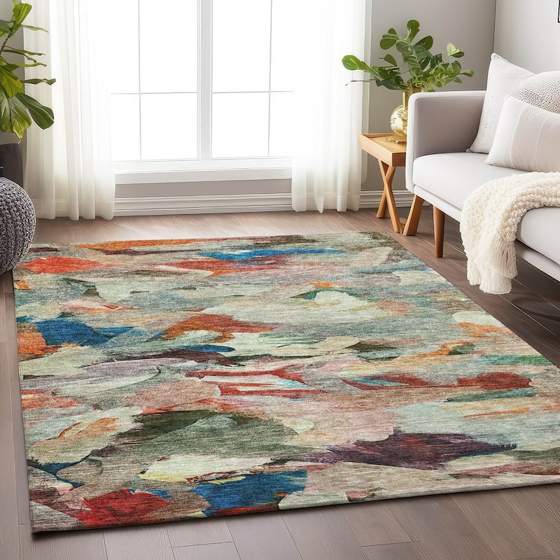Machine Washable Indoor/ Outdoor Modern Chantille Rug - Green - 5' x 7'6"