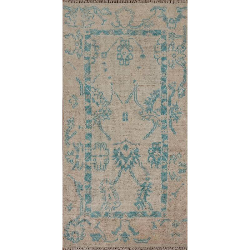Traditional Geometric Oushak Turkish Oriental Wool Rug Handmade Carpet - 1'11" x 3'11"