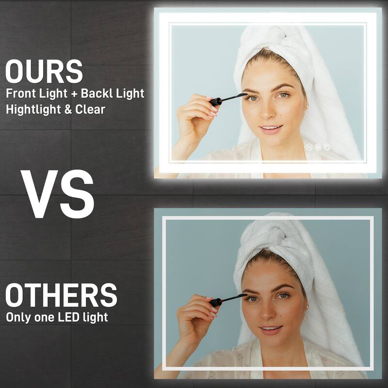 Durx-litecrete LED Wall Mirror Rectangular Frameless Dual Strips LED Bathroom Vanity Mirror