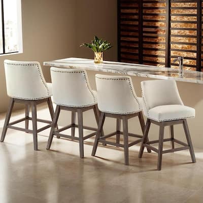 Counter Height Swivel Nail Head Upholstered Barstools Set of 4