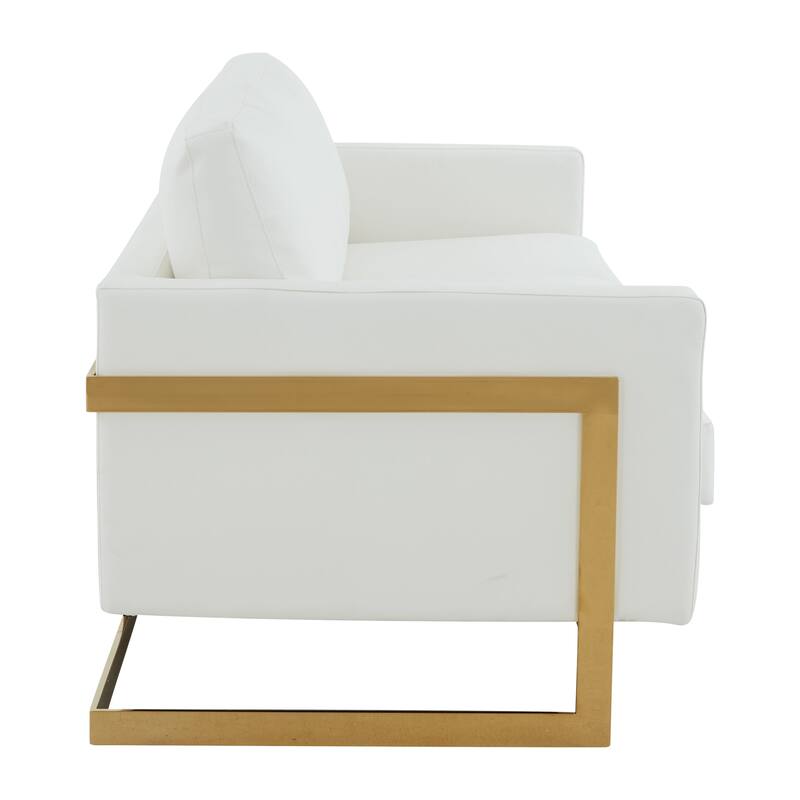 LeisureMod Lincoln Modern Upholstered Leather Sofa with Gold Frame - 83"