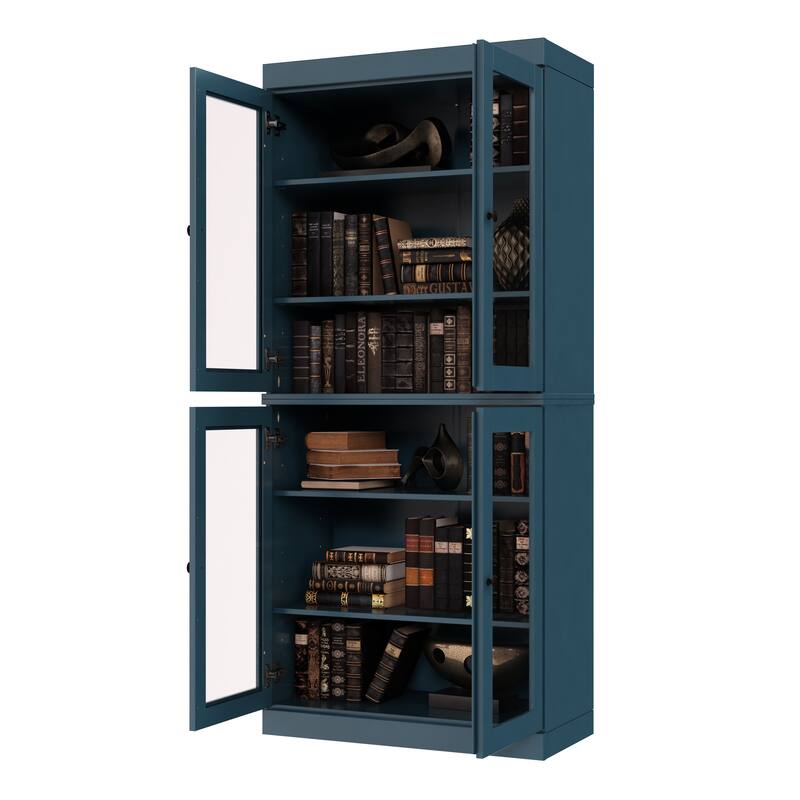 Palace Imports Solid Wood 6-Shelf Bookcase, Clear Glass Doors, Adjustable Shelves