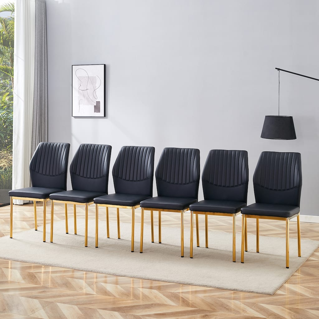 Roomfitters PU Dining Chairs with Gold Metal Legs, Vertical Stripe Back, High Resilience Upholstered Set of 6