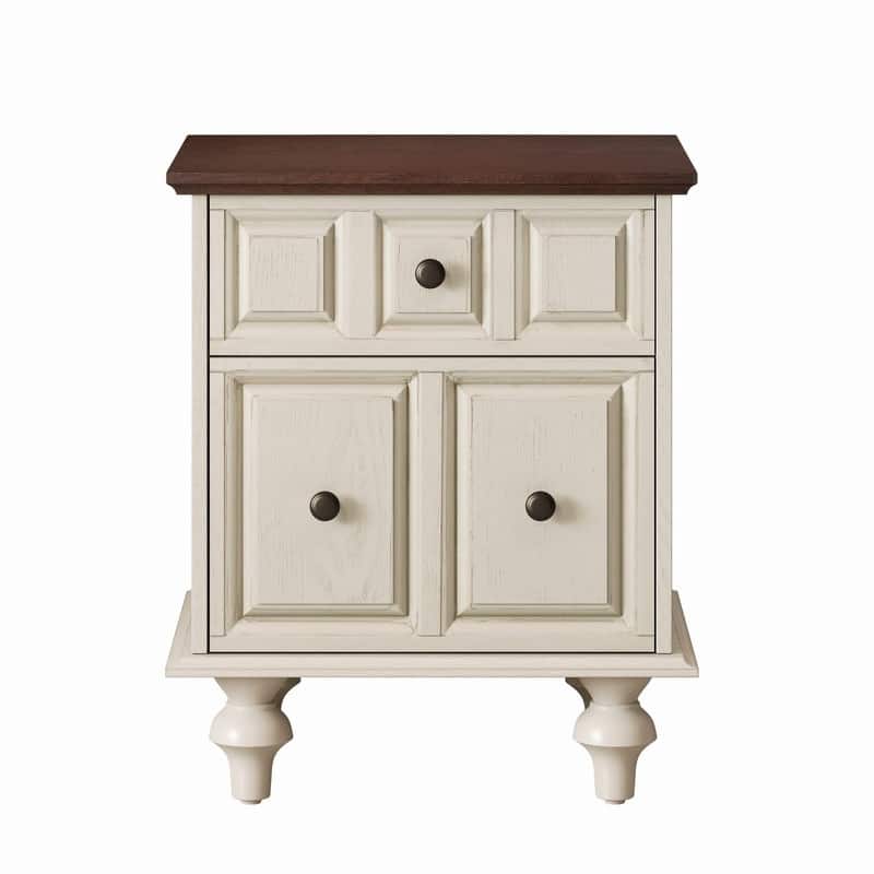 Vintage 2-Drawer Nightstand with Solid Wood Legs for Bedroom Storage Organization