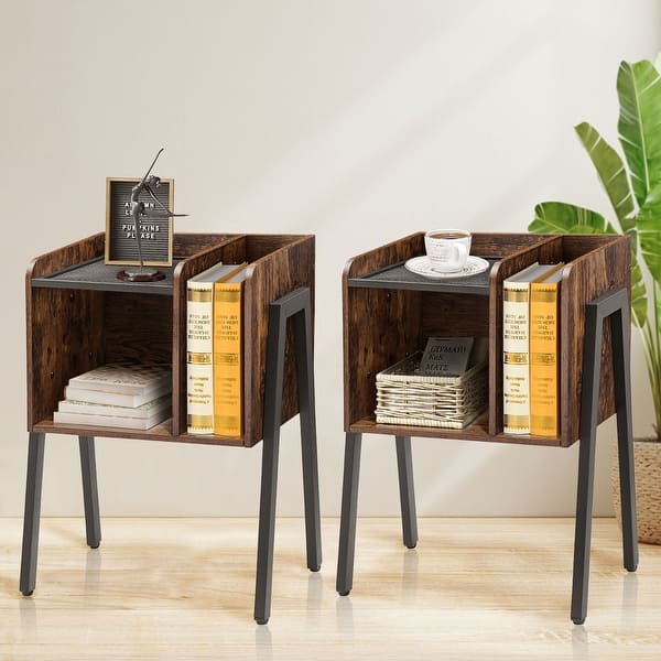 Set of 2 Modern Industrial Nightstand, Open Style Structure Side End