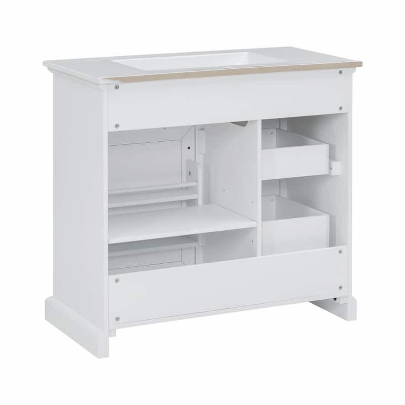 36-Inch Bathroom Vanity with Ceramic Sink Top - 4 Drawers and 1 Soft-Close Door