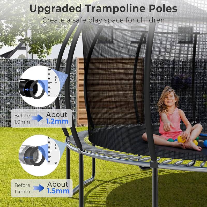 10FT/12FT Upgrade Outdoor Trampoline for Kids and Adults, Pumpkin Trampolines with Curved Poles