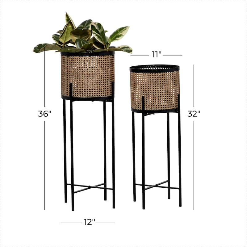 Metal Indoor Outdoor Planter with Removable Stand - Set of 2 Gold or Black- Roche River Decor