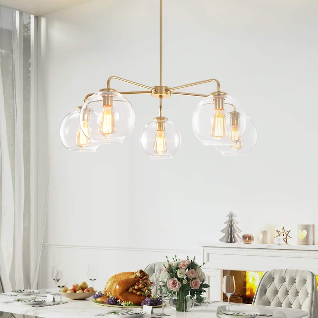 Rennnsan 35.4 in. 5-Light Modern Sputnik Clear Glass Globe Chandelier for Dining Room