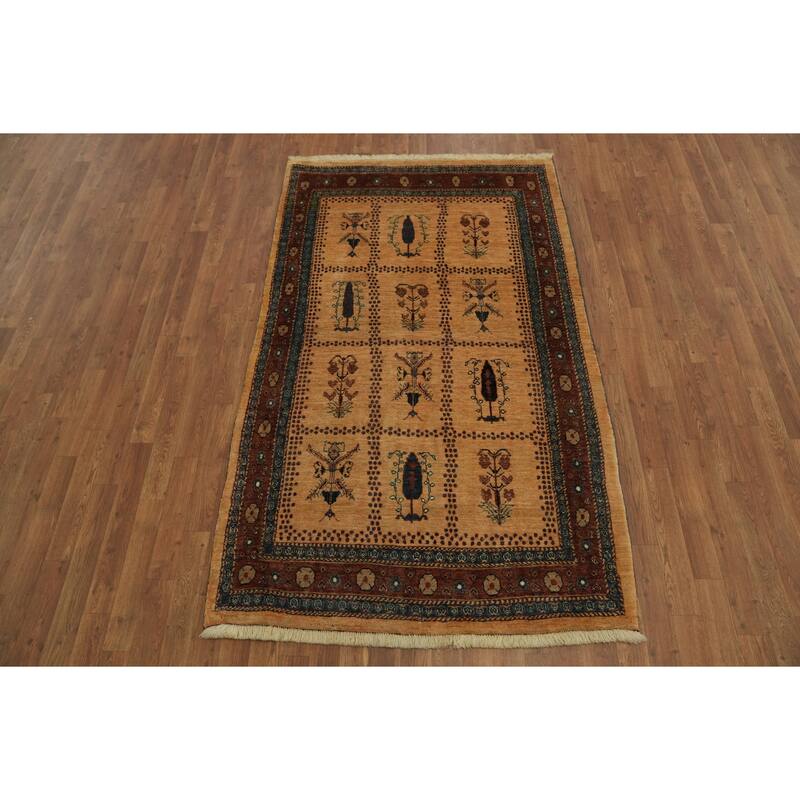 Hand Knotted Oriental 100% Wool Carpet Traditional Tribal Peach Gabbeh (Qashqai) Area Rug - 6' 7'' X 3' 11''