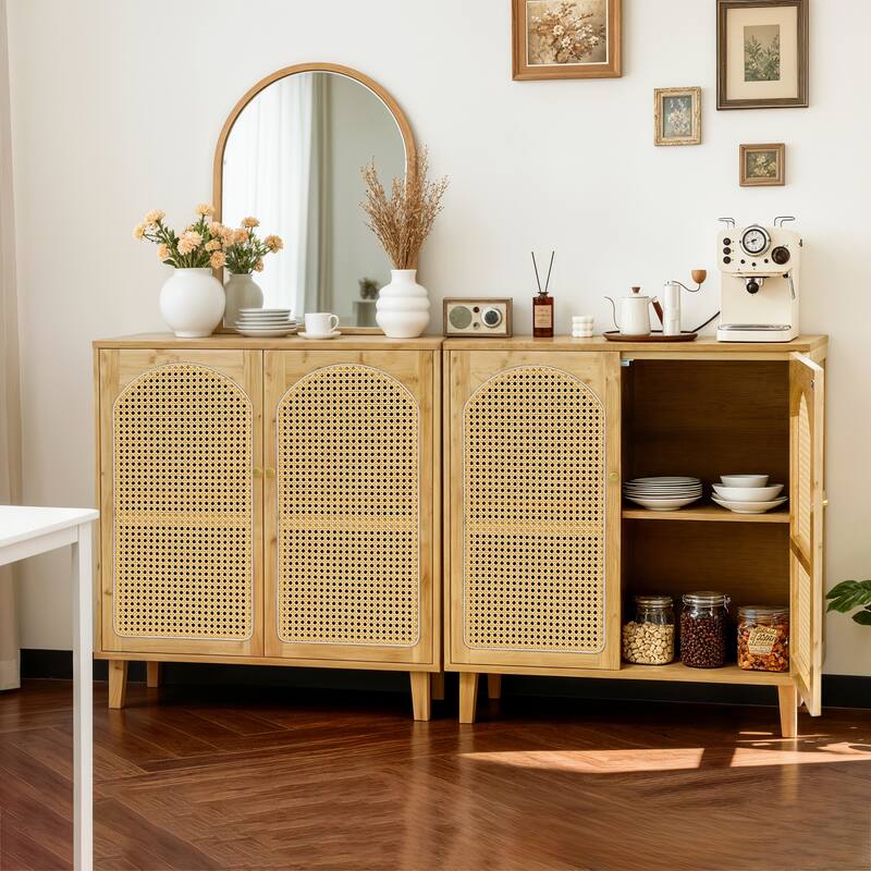 Rattan Buffet Cabinet with Storage Table Accent Sideboard with Doors - 29.5x15.3x32.2 inch
