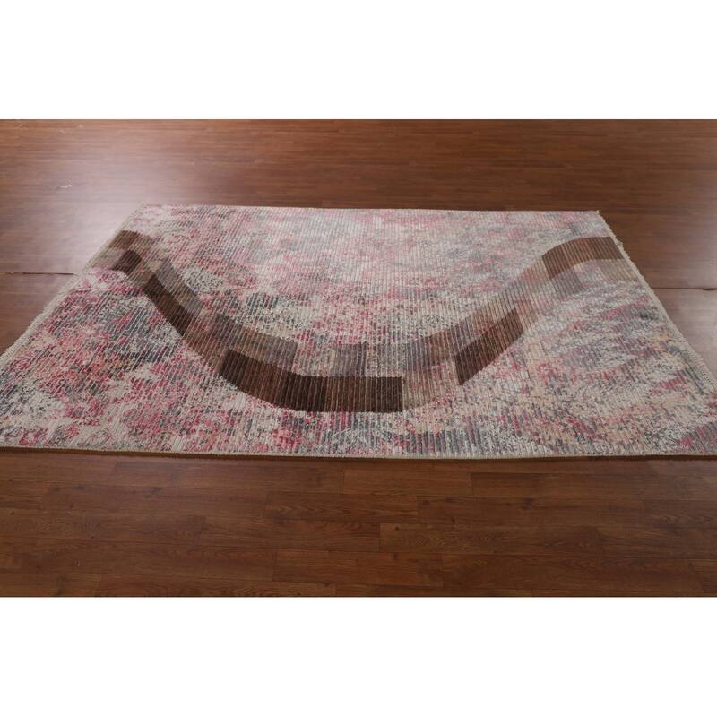 Striped Abstract Oriental Area Rug Handmade Wool Carpet - 5'8" x 7'10"