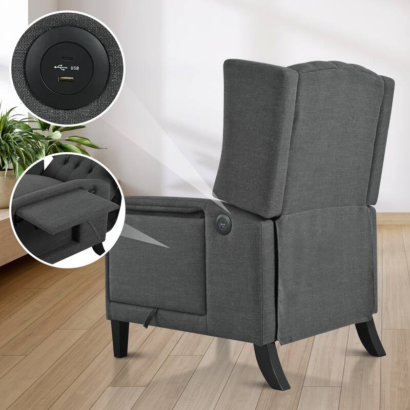 Manual Adjustable Recliner Chair. with Foldable Side Table, USB Charging ports