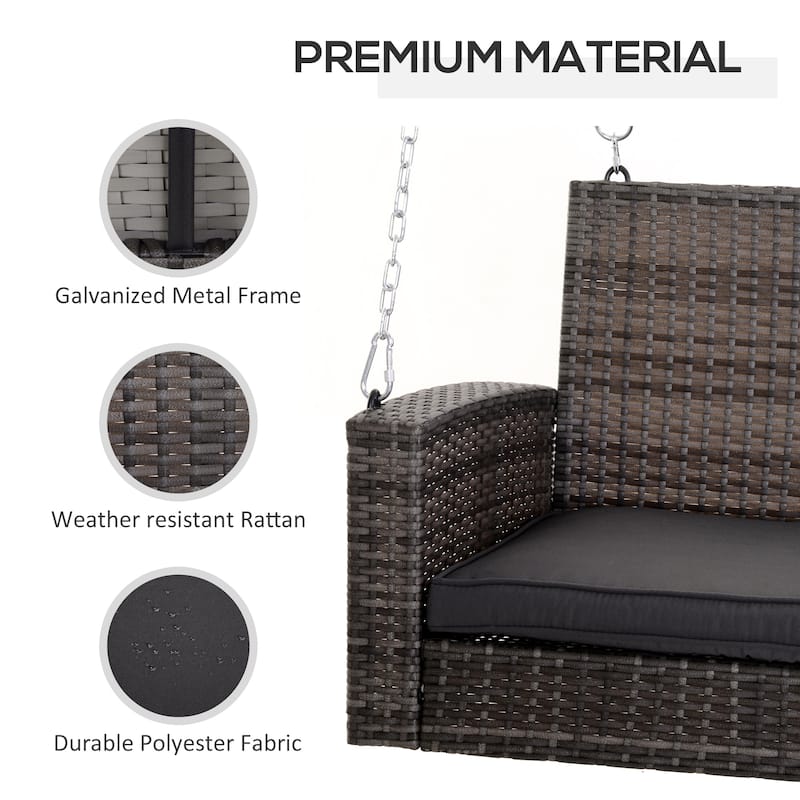 Classic Two-Person Seating Outdoor Hanging Daybed, Weatherproof Swing Bench with Handwoven Rattan