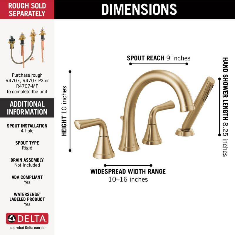 Delta Kayra Deck Mounted Roman Tub Filler with Built-In Diverter - - Champagne Bronze