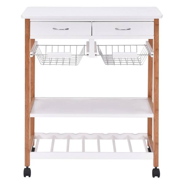 Shop Costway Rolling Wood Kitchen Trolley Cart Island Storage