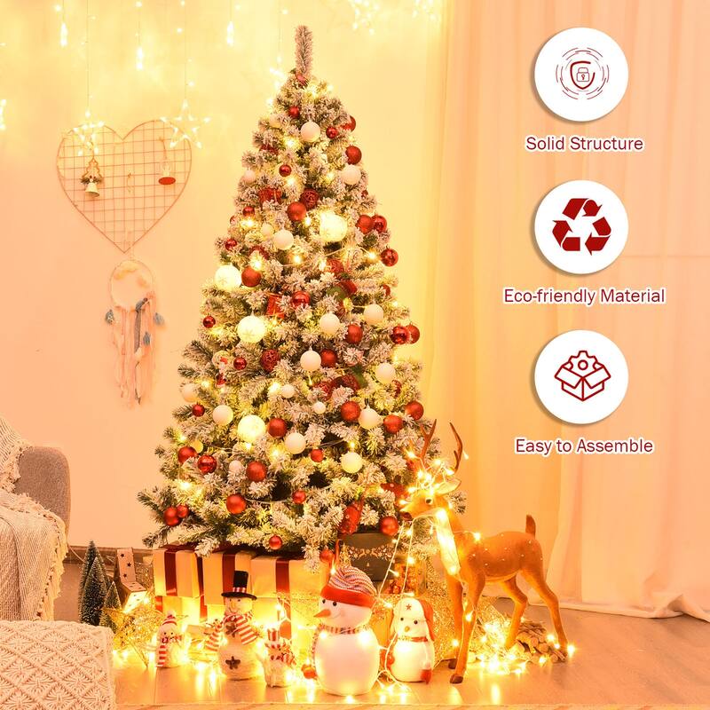 Gymax 6ft Snow Flocked Christmas Tree Hinged Artificial Pine Tree w/ - See Details