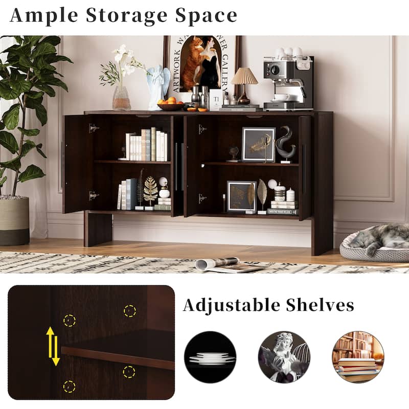 4-Door Wood Sideboard Buffet Cabinet with Adjustable Shelves & Long Handles